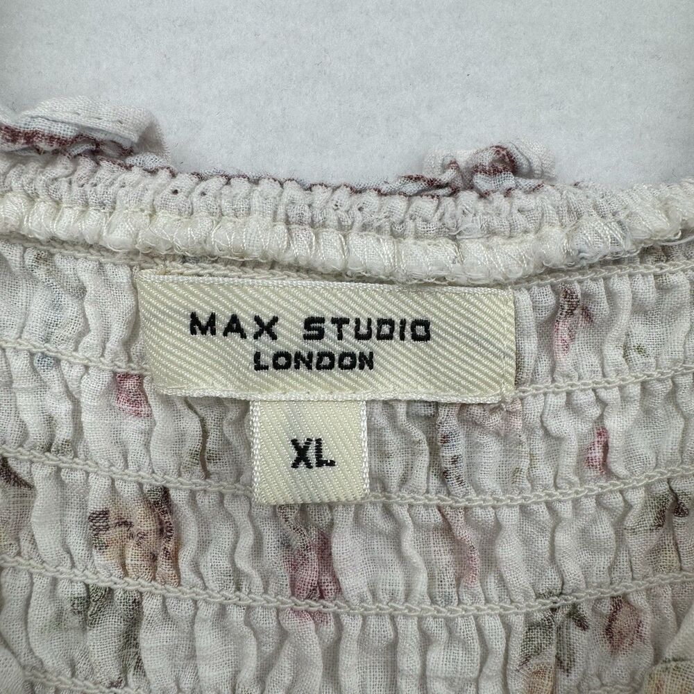 Max Studio London Smocked Floral Maxi Dress Cottagecore Boho Ruffle Prairie XL - Picture 6 of 12